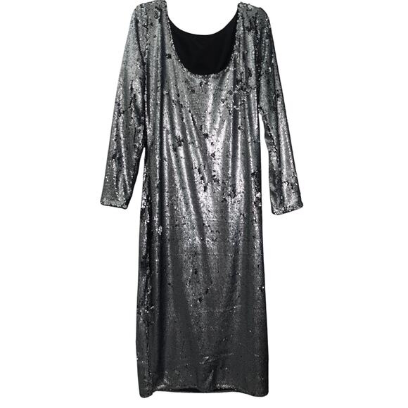 Calvin Klein Sequin Midi Dress Silver- XL - Picture 2 of 9